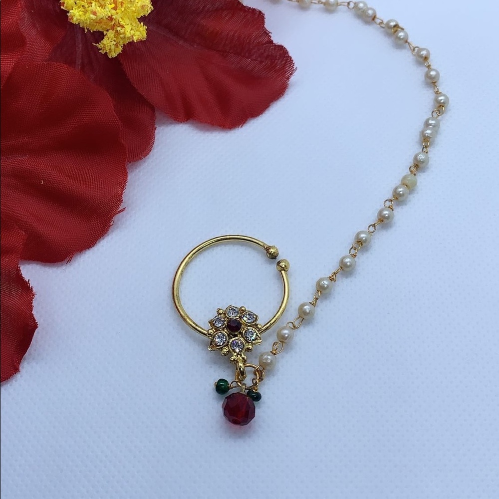 Indian Nose Ring (Nath) w/Earring/Hair Attachment